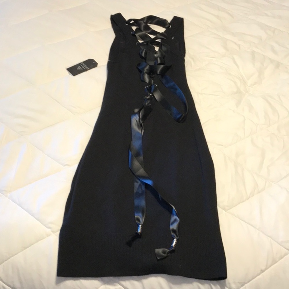 Sexy Guess knit LBD with silky lace up back NWT